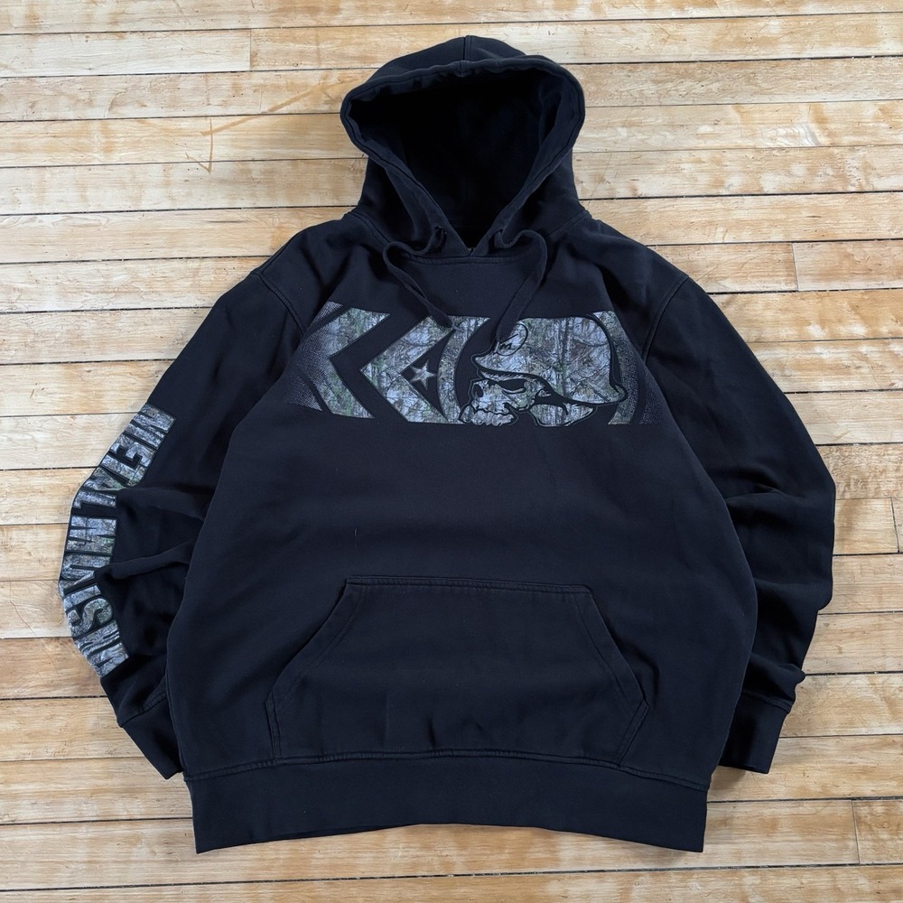 VTG Metal Mulisha Hoodie Sweatshirt Camo Skull Spellout y2k Grunge Skater Size L